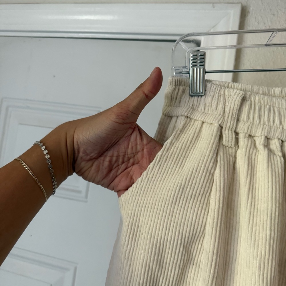 AELFRIC EDEN white off‎ white corduroy straight leg pull on elastic pants - Picture 5 of 8